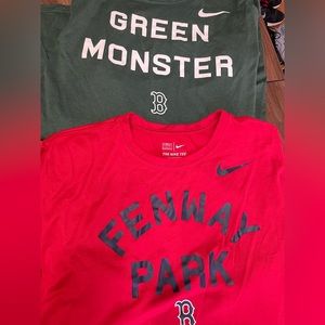 Lot of 2 The Nike Tee Dri-fit Boston Red Sox t-shirts Green Monster Fenway Park